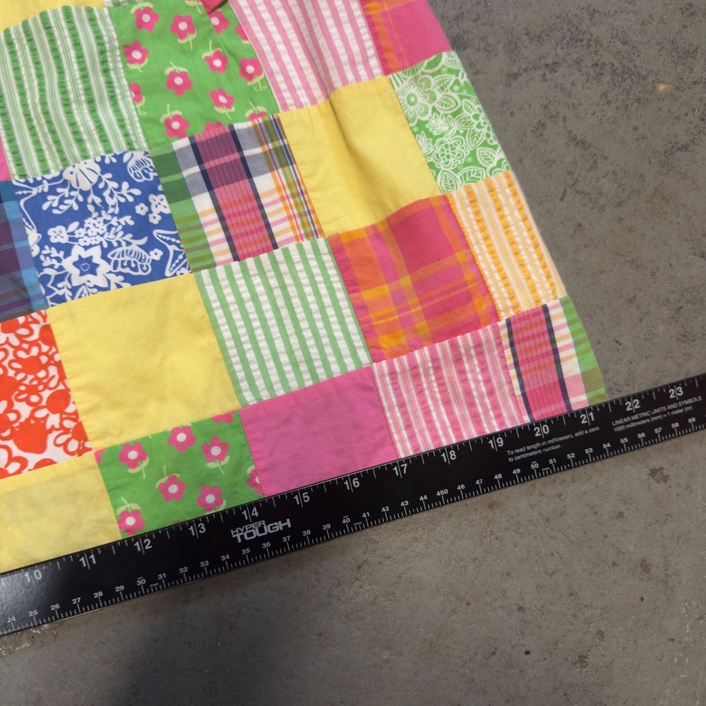 Lilly Pulitzer Patchwork Mini Skirt Pink Yellow Plaid Floral Cotton Size 10 - Picture 10 of 10